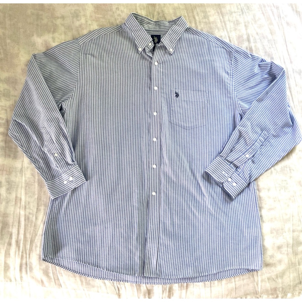 Men’s U.S. Polo Association Wrinkle-Free Striped Button Down Dress Shirt - Picture 2 of 11